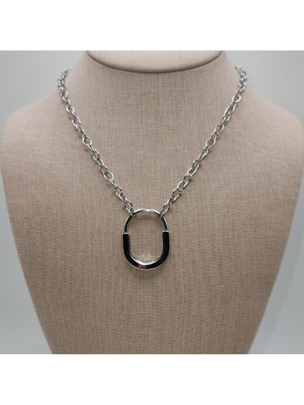 Silver Tone Stainless Steel Padlock Style Chain Necklace